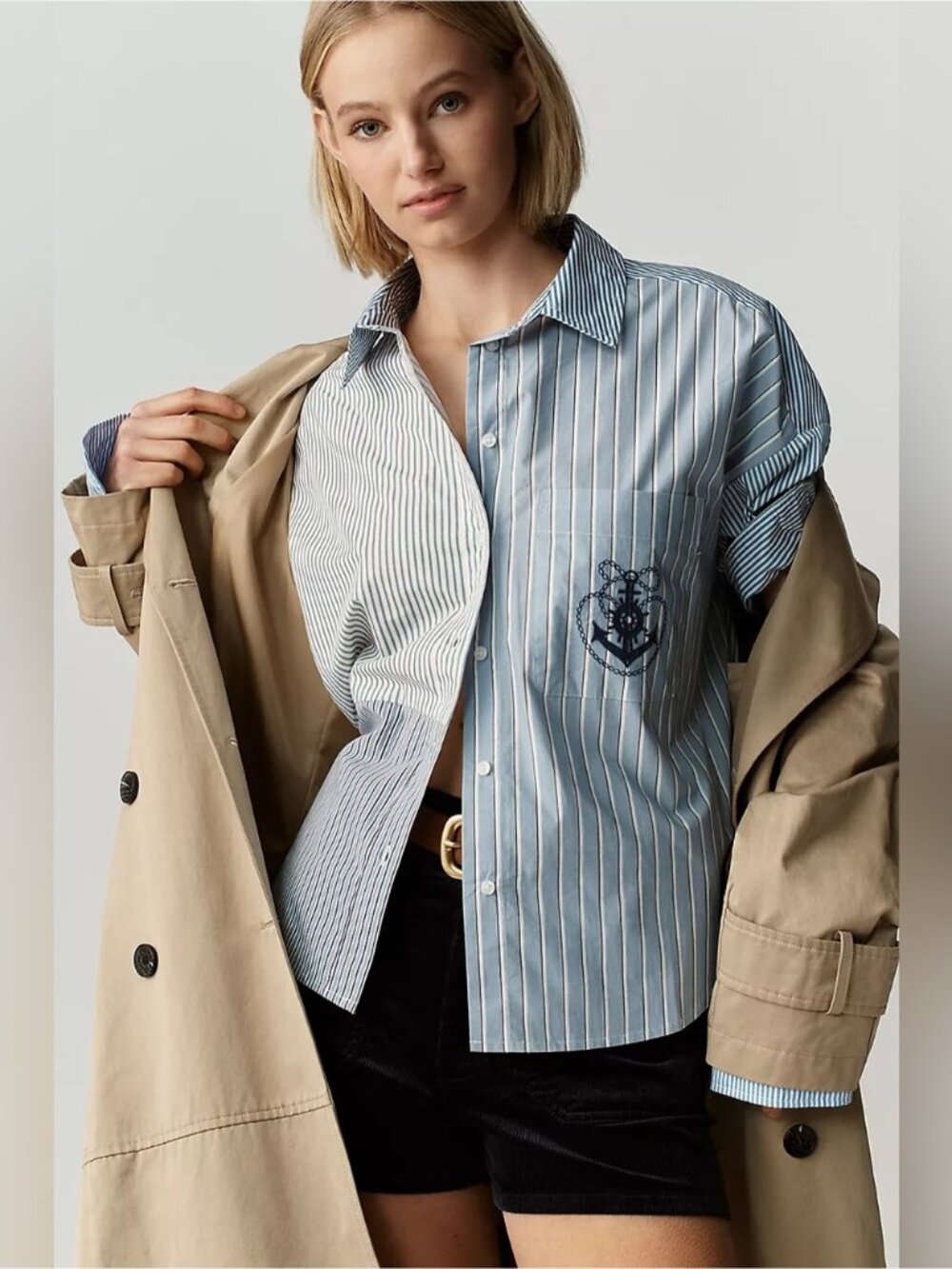 NWT Size L - Maeve Mabel Boxy Oxford Embroidered Shirt 100% Cotton (US$ 118)